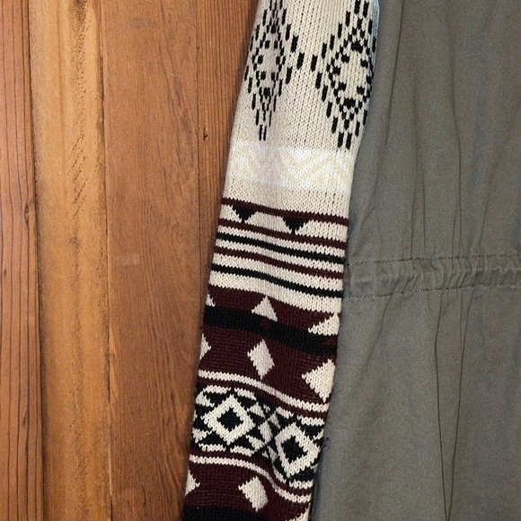 E&M Army Green Anorak fair isle sleeves Jacket Sz. MD - Picture 4 of 14